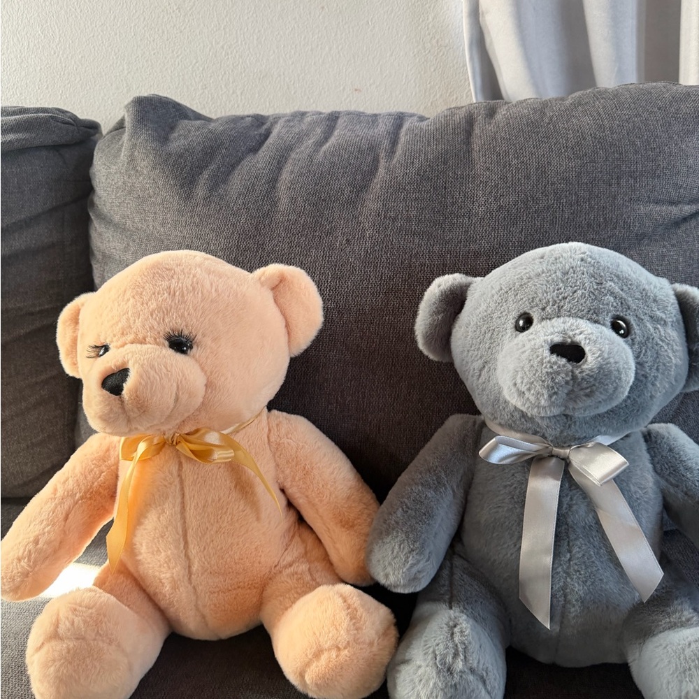 Plush Teddy Bear Set - Cream and Gray